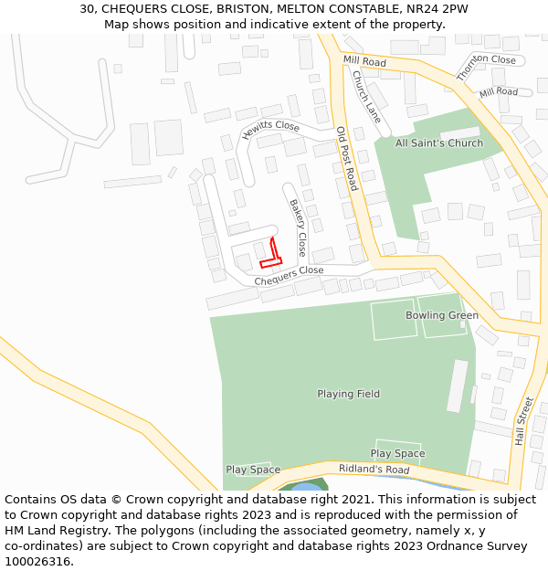 30, CHEQUERS CLOSE, BRISTON, MELTON CONSTABLE, NR24 2PW: Location map and indicative extent of plot