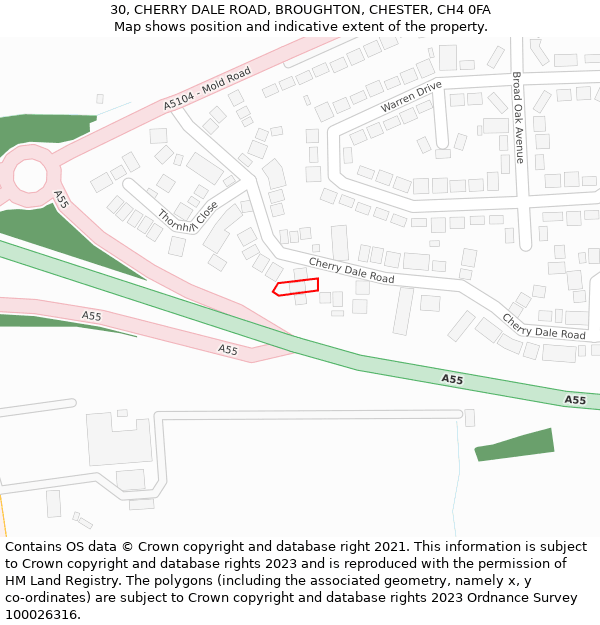 30, CHERRY DALE ROAD, BROUGHTON, CHESTER, CH4 0FA: Location map and indicative extent of plot