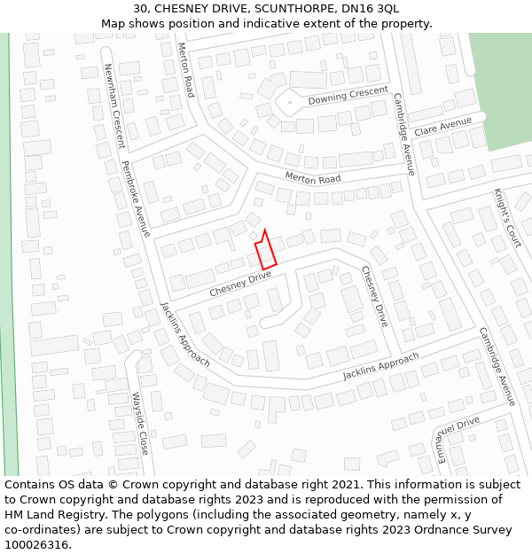 30, CHESNEY DRIVE, SCUNTHORPE, DN16 3QL: Location map and indicative extent of plot