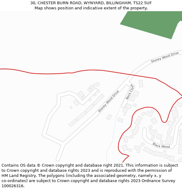 30, CHESTER BURN ROAD, WYNYARD, BILLINGHAM, TS22 5UF: Location map and indicative extent of plot