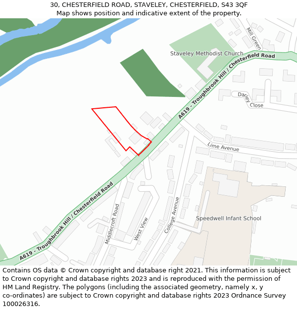 30, CHESTERFIELD ROAD, STAVELEY, CHESTERFIELD, S43 3QF: Location map and indicative extent of plot