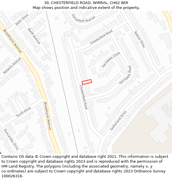 30, CHESTERFIELD ROAD, WIRRAL, CH62 8ER: Location map and indicative extent of plot