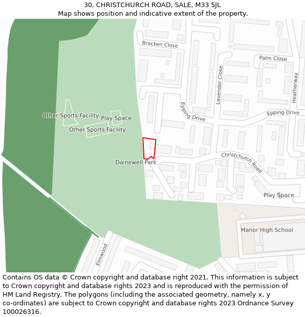 30, CHRISTCHURCH ROAD, SALE, M33 5JL: Location map and indicative extent of plot