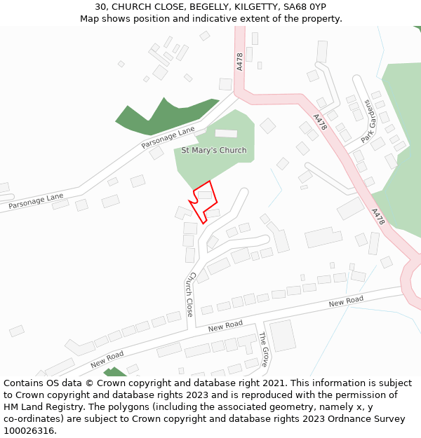 30, CHURCH CLOSE, BEGELLY, KILGETTY, SA68 0YP: Location map and indicative extent of plot