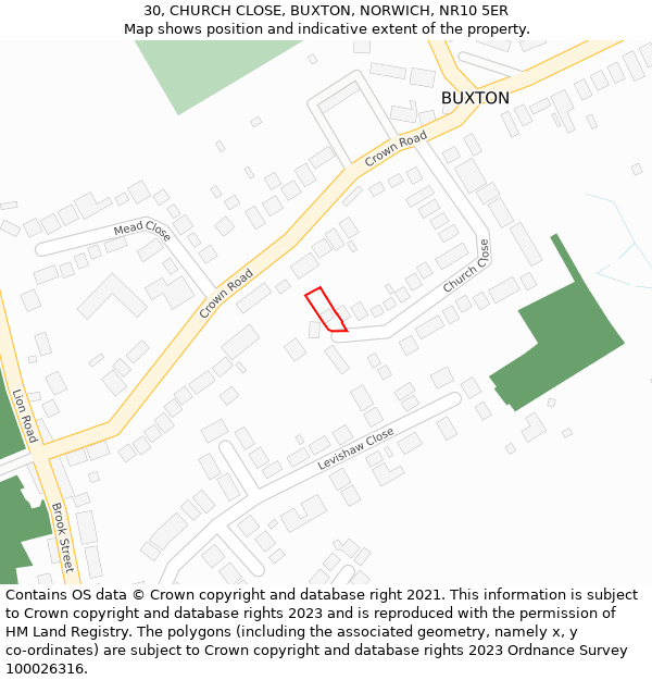 30, CHURCH CLOSE, BUXTON, NORWICH, NR10 5ER: Location map and indicative extent of plot