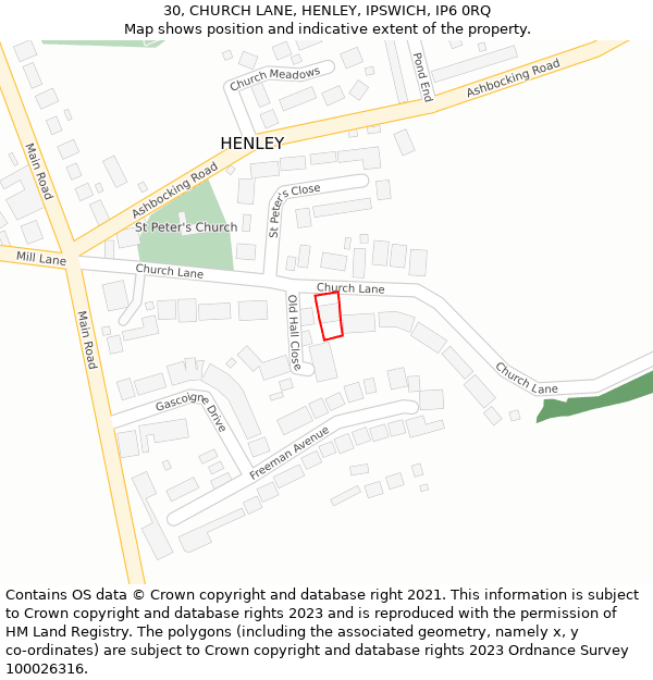 30, CHURCH LANE, HENLEY, IPSWICH, IP6 0RQ: Location map and indicative extent of plot