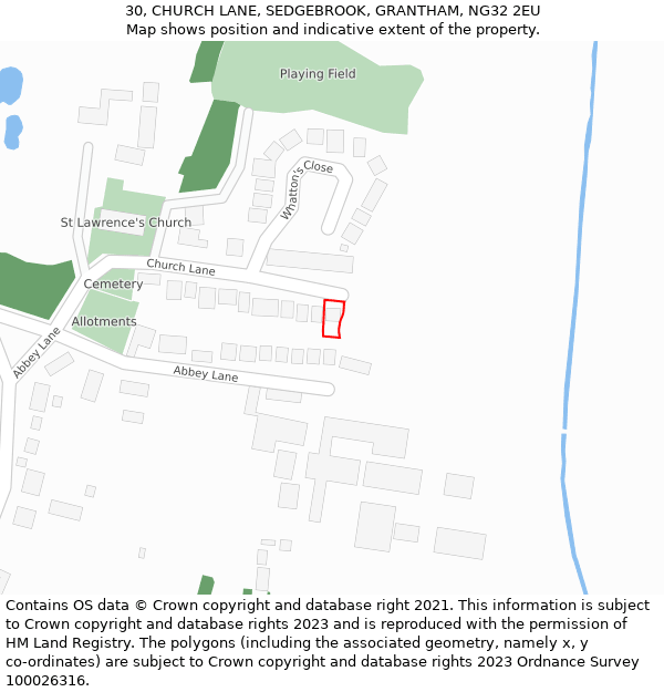 30, CHURCH LANE, SEDGEBROOK, GRANTHAM, NG32 2EU: Location map and indicative extent of plot