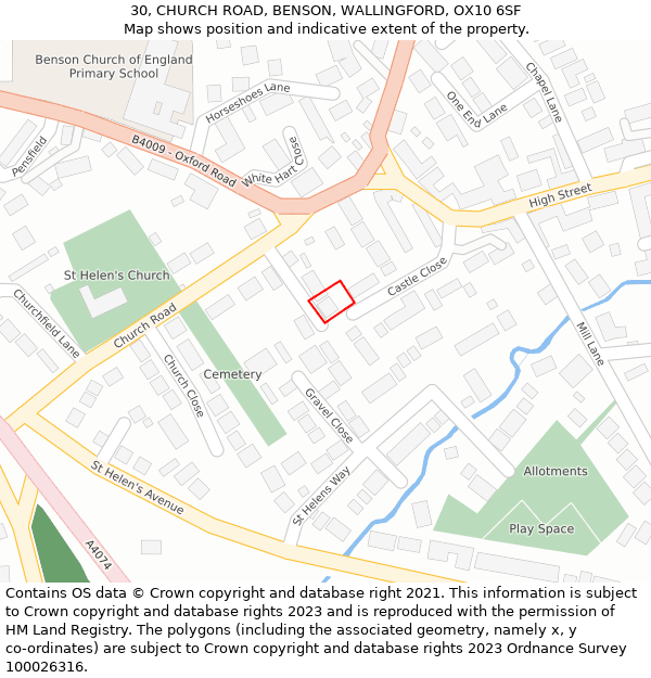 30, CHURCH ROAD, BENSON, WALLINGFORD, OX10 6SF: Location map and indicative extent of plot