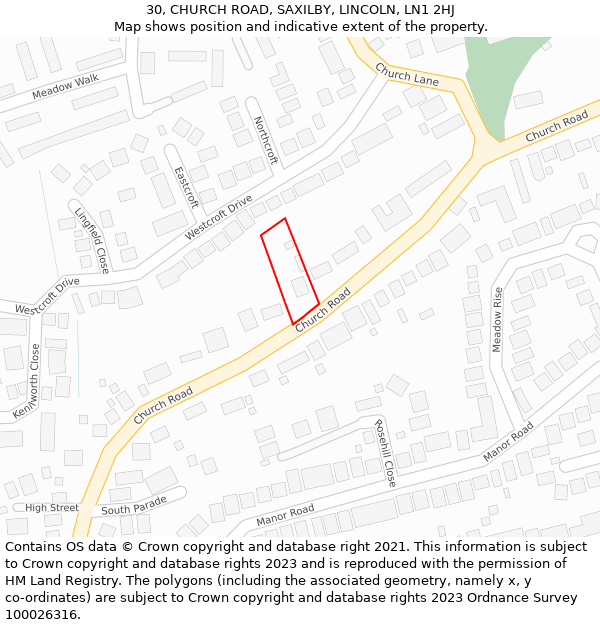 30, CHURCH ROAD, SAXILBY, LINCOLN, LN1 2HJ: Location map and indicative extent of plot