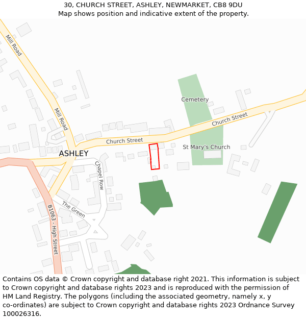 30, CHURCH STREET, ASHLEY, NEWMARKET, CB8 9DU: Location map and indicative extent of plot