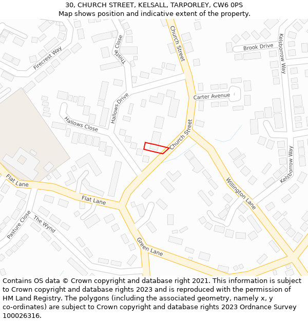 30, CHURCH STREET, KELSALL, TARPORLEY, CW6 0PS: Location map and indicative extent of plot