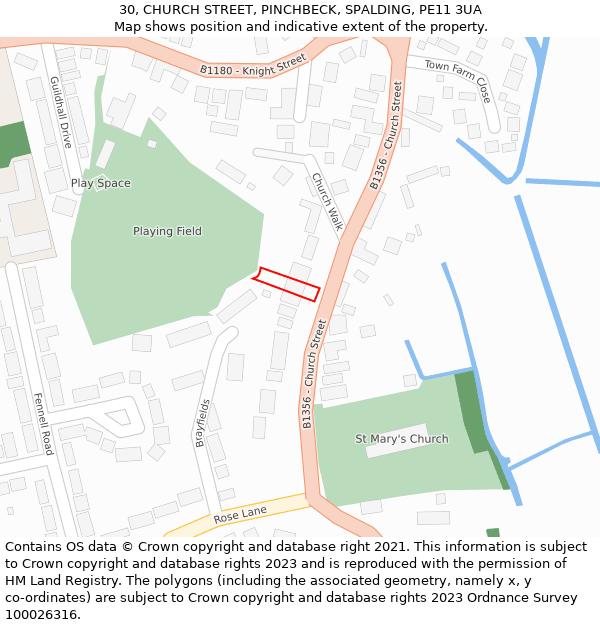 30, CHURCH STREET, PINCHBECK, SPALDING, PE11 3UA: Location map and indicative extent of plot