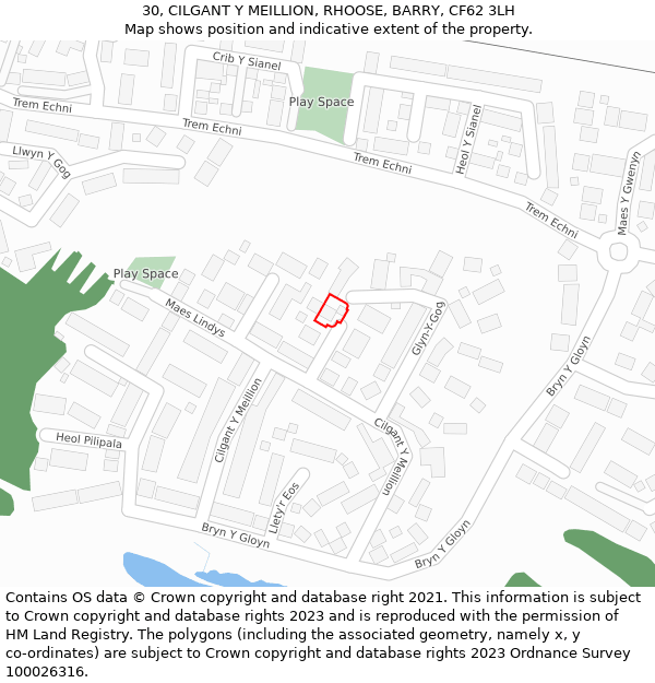 30, CILGANT Y MEILLION, RHOOSE, BARRY, CF62 3LH: Location map and indicative extent of plot