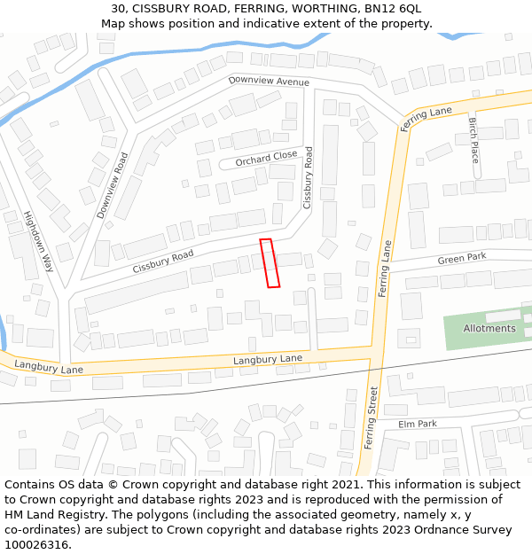 30, CISSBURY ROAD, FERRING, WORTHING, BN12 6QL: Location map and indicative extent of plot