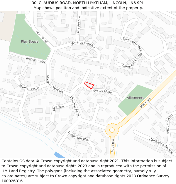 30, CLAUDIUS ROAD, NORTH HYKEHAM, LINCOLN, LN6 9PH: Location map and indicative extent of plot
