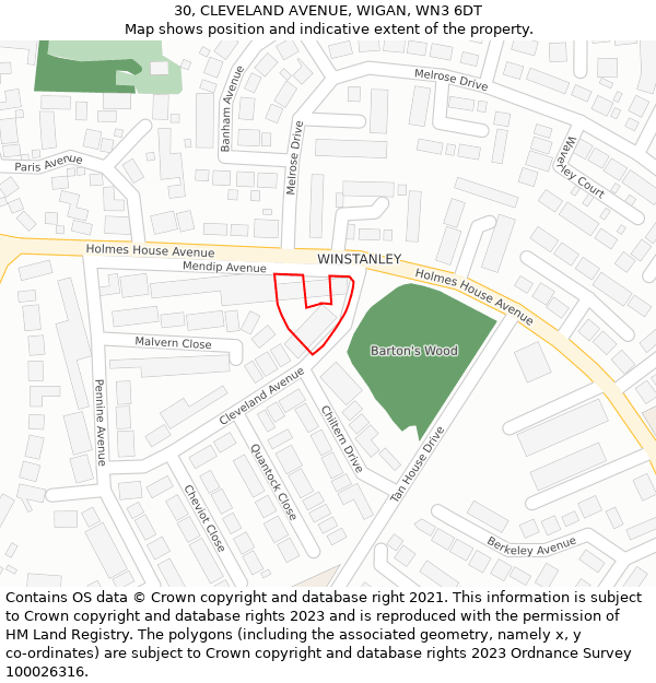 30, CLEVELAND AVENUE, WIGAN, WN3 6DT: Location map and indicative extent of plot