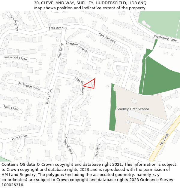 30, CLEVELAND WAY, SHELLEY, HUDDERSFIELD, HD8 8NQ: Location map and indicative extent of plot