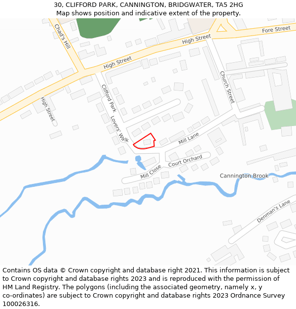 30, CLIFFORD PARK, CANNINGTON, BRIDGWATER, TA5 2HG: Location map and indicative extent of plot