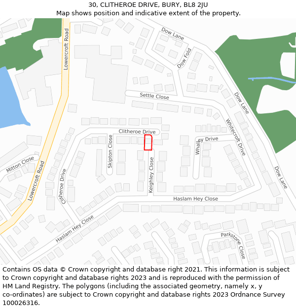 30, CLITHEROE DRIVE, BURY, BL8 2JU: Location map and indicative extent of plot