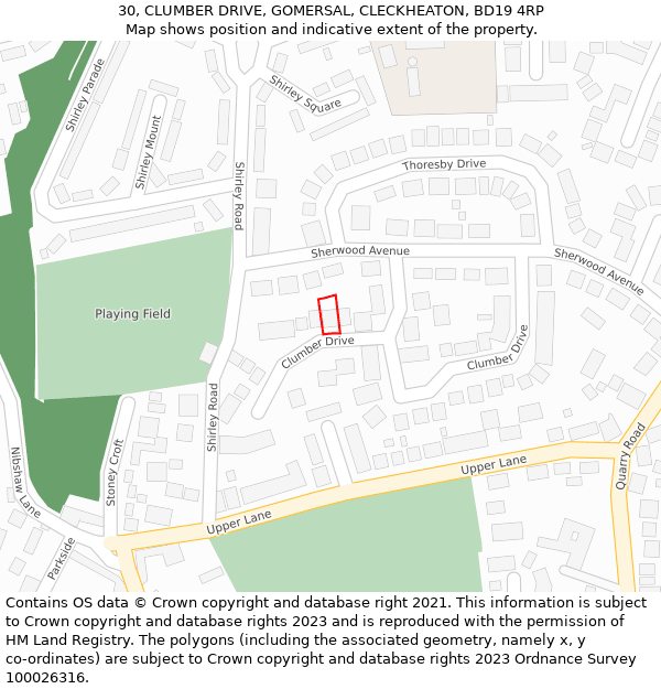 30, CLUMBER DRIVE, GOMERSAL, CLECKHEATON, BD19 4RP: Location map and indicative extent of plot