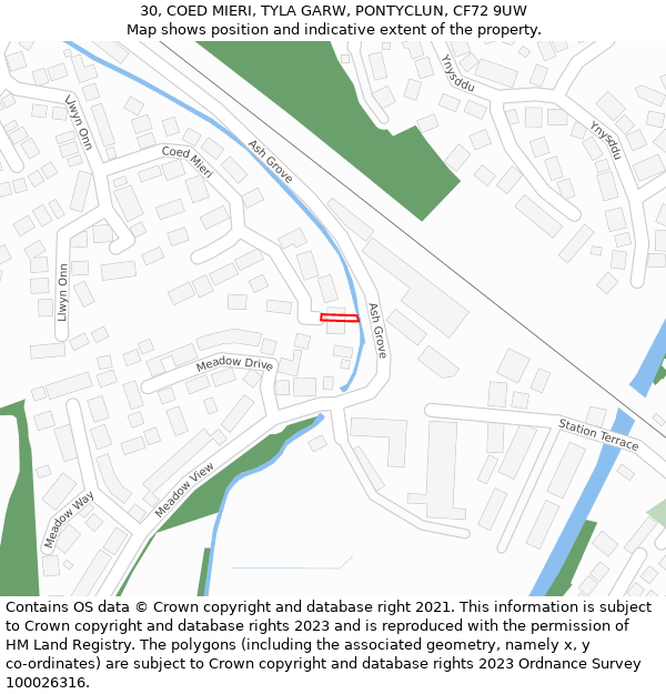 30, COED MIERI, TYLA GARW, PONTYCLUN, CF72 9UW: Location map and indicative extent of plot