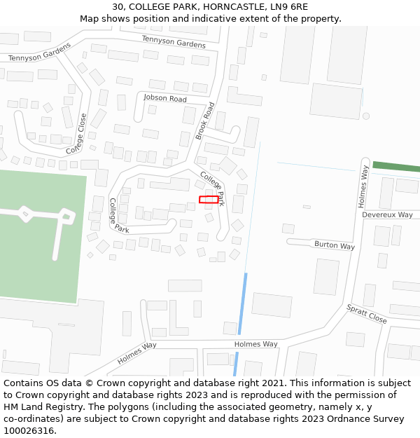 30, COLLEGE PARK, HORNCASTLE, LN9 6RE: Location map and indicative extent of plot