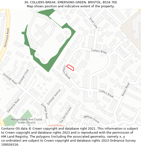 30, COLLIERS BREAK, EMERSONS GREEN, BRISTOL, BS16 7EE: Location map and indicative extent of plot