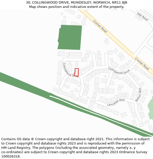 30, COLLINGWOOD DRIVE, MUNDESLEY, NORWICH, NR11 8JB: Location map and indicative extent of plot