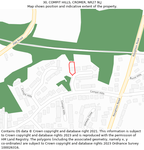 30, COMPIT HILLS, CROMER, NR27 9LJ: Location map and indicative extent of plot