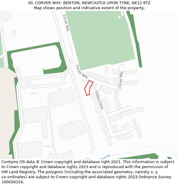 30, CORVER WAY, BENTON, NEWCASTLE UPON TYNE, NE12 9TZ: Location map and indicative extent of plot