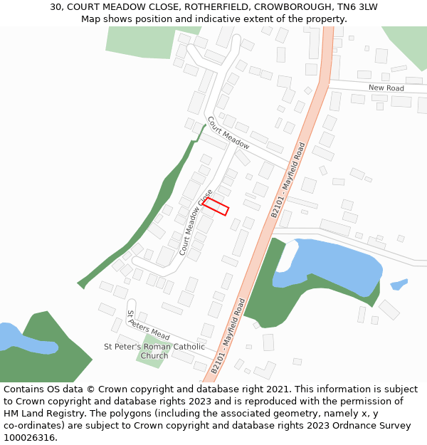 30, COURT MEADOW CLOSE, ROTHERFIELD, CROWBOROUGH, TN6 3LW: Location map and indicative extent of plot