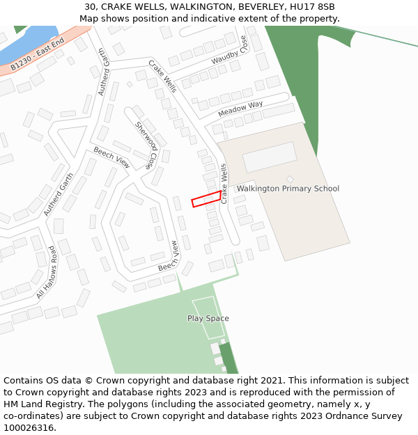 30, CRAKE WELLS, WALKINGTON, BEVERLEY, HU17 8SB: Location map and indicative extent of plot