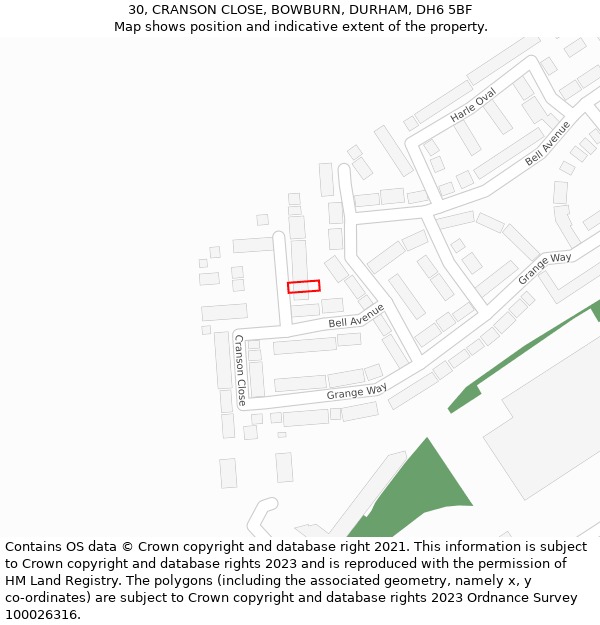 30, CRANSON CLOSE, BOWBURN, DURHAM, DH6 5BF: Location map and indicative extent of plot