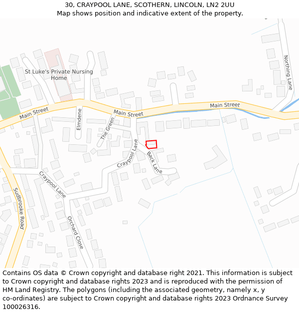 30, CRAYPOOL LANE, SCOTHERN, LINCOLN, LN2 2UU: Location map and indicative extent of plot