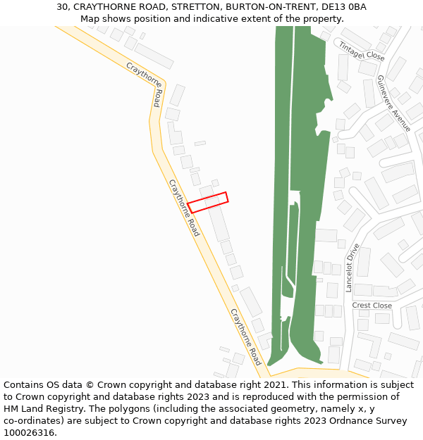 30, CRAYTHORNE ROAD, STRETTON, BURTON-ON-TRENT, DE13 0BA: Location map and indicative extent of plot