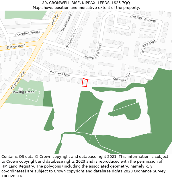 30, CROMWELL RISE, KIPPAX, LEEDS, LS25 7QQ: Location map and indicative extent of plot