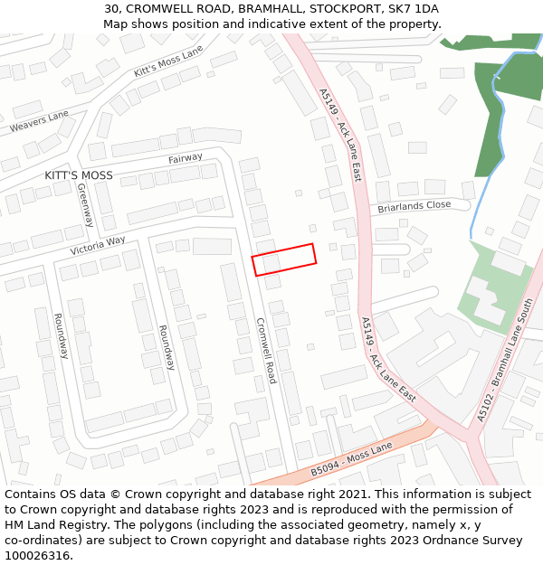 30, CROMWELL ROAD, BRAMHALL, STOCKPORT, SK7 1DA: Location map and indicative extent of plot