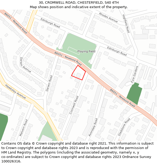 30, CROMWELL ROAD, CHESTERFIELD, S40 4TH: Location map and indicative extent of plot
