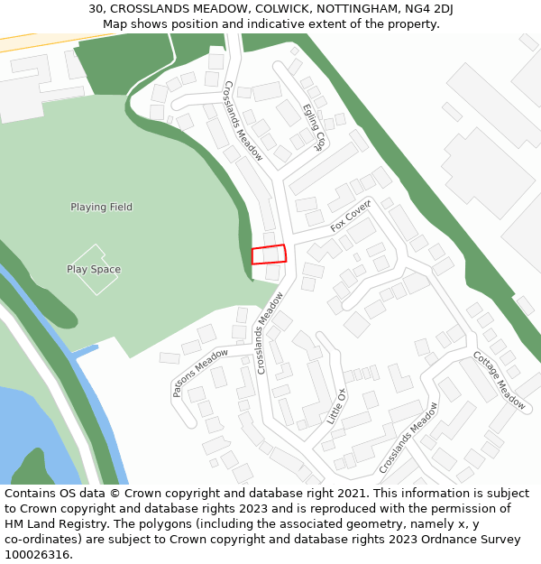 30, CROSSLANDS MEADOW, COLWICK, NOTTINGHAM, NG4 2DJ: Location map and indicative extent of plot