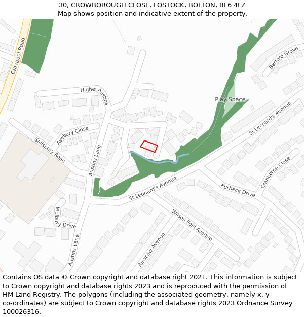30, CROWBOROUGH CLOSE, LOSTOCK, BOLTON, BL6 4LZ: Location map and indicative extent of plot