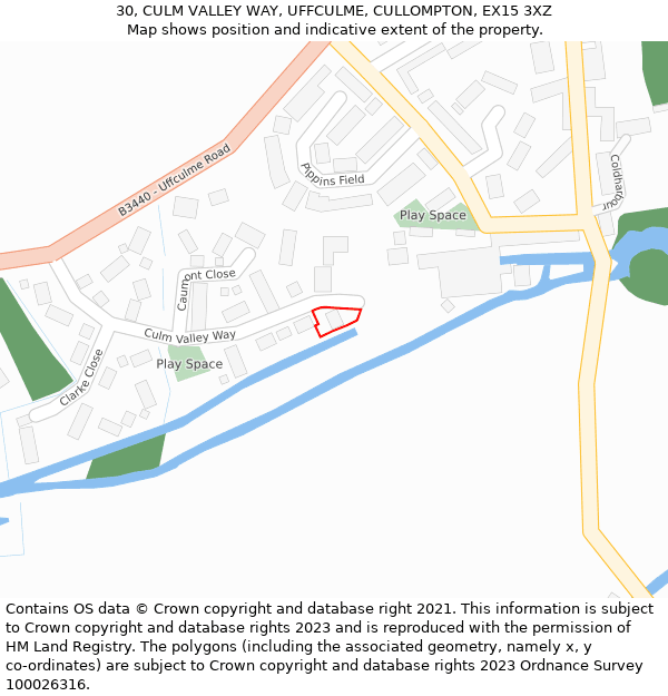 30, CULM VALLEY WAY, UFFCULME, CULLOMPTON, EX15 3XZ: Location map and indicative extent of plot