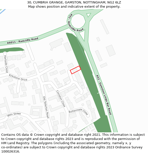 30, CUMBRIA GRANGE, GAMSTON, NOTTINGHAM, NG2 6LZ: Location map and indicative extent of plot