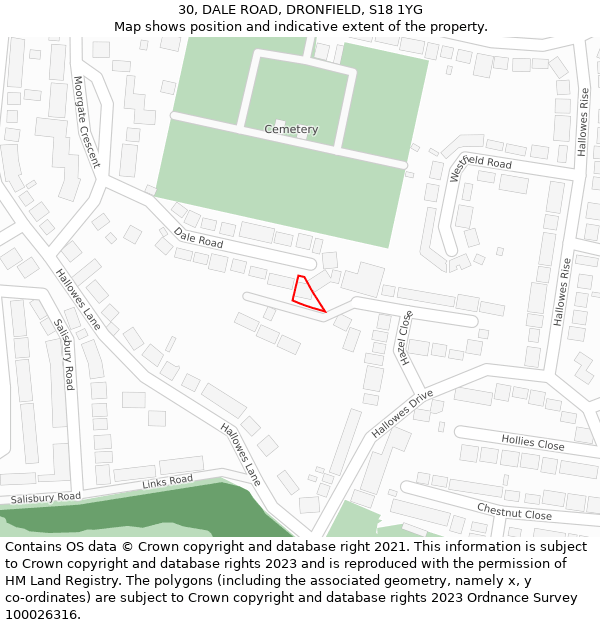 30, DALE ROAD, DRONFIELD, S18 1YG: Location map and indicative extent of plot