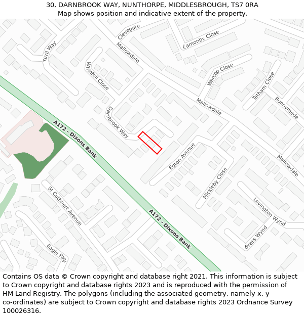 30, DARNBROOK WAY, NUNTHORPE, MIDDLESBROUGH, TS7 0RA: Location map and indicative extent of plot