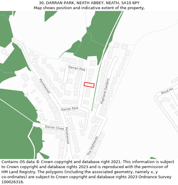 30, DARRAN PARK, NEATH ABBEY, NEATH, SA10 6PY: Location map and indicative extent of plot