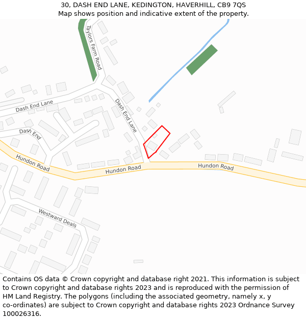 30, DASH END LANE, KEDINGTON, HAVERHILL, CB9 7QS: Location map and indicative extent of plot