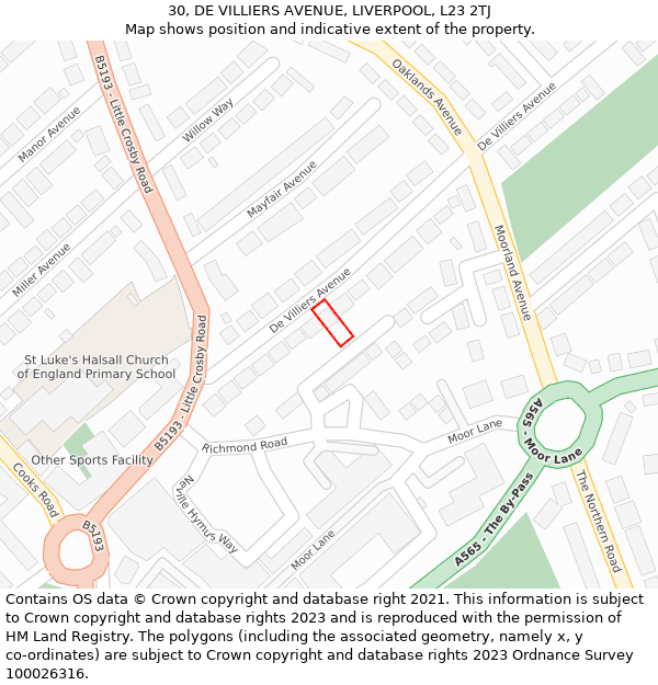 30, DE VILLIERS AVENUE, LIVERPOOL, L23 2TJ: Location map and indicative extent of plot