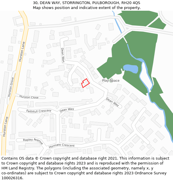 30, DEAN WAY, STORRINGTON, PULBOROUGH, RH20 4QS: Location map and indicative extent of plot