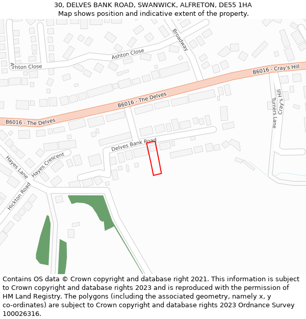 30, DELVES BANK ROAD, SWANWICK, ALFRETON, DE55 1HA: Location map and indicative extent of plot