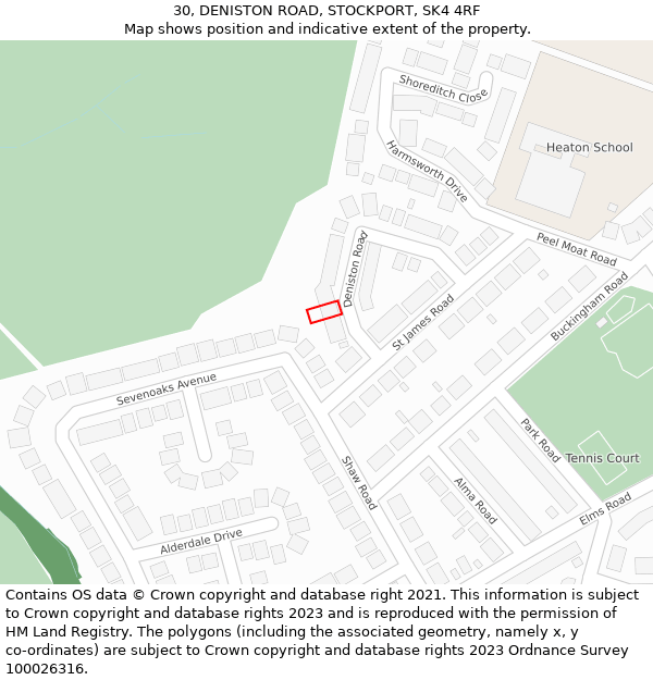 30, DENISTON ROAD, STOCKPORT, SK4 4RF: Location map and indicative extent of plot